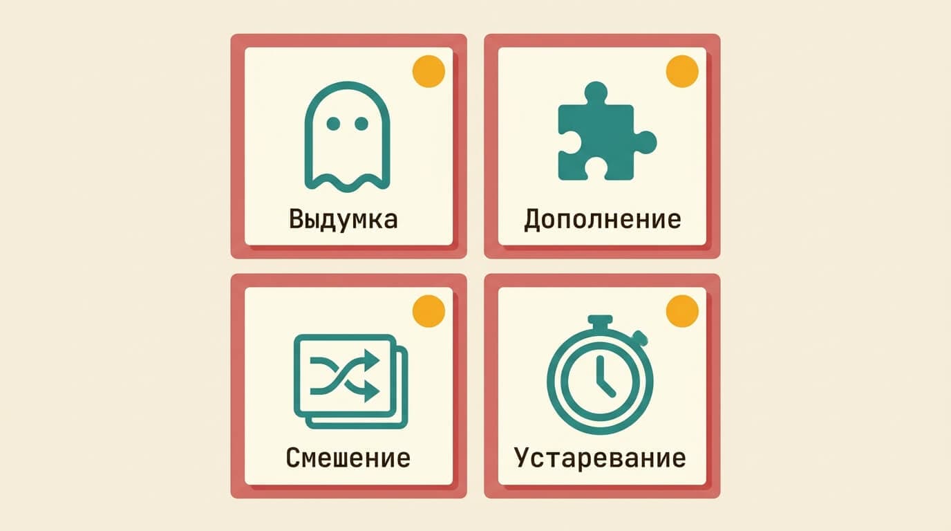 Четыре типа AI-галлюцинаций: выдумка, дополнение, смешение, устаревание